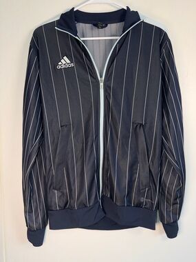 Adidas XS Black Pinstripe AEROREADY Zip Up Track Jacket Athletic | Navy
